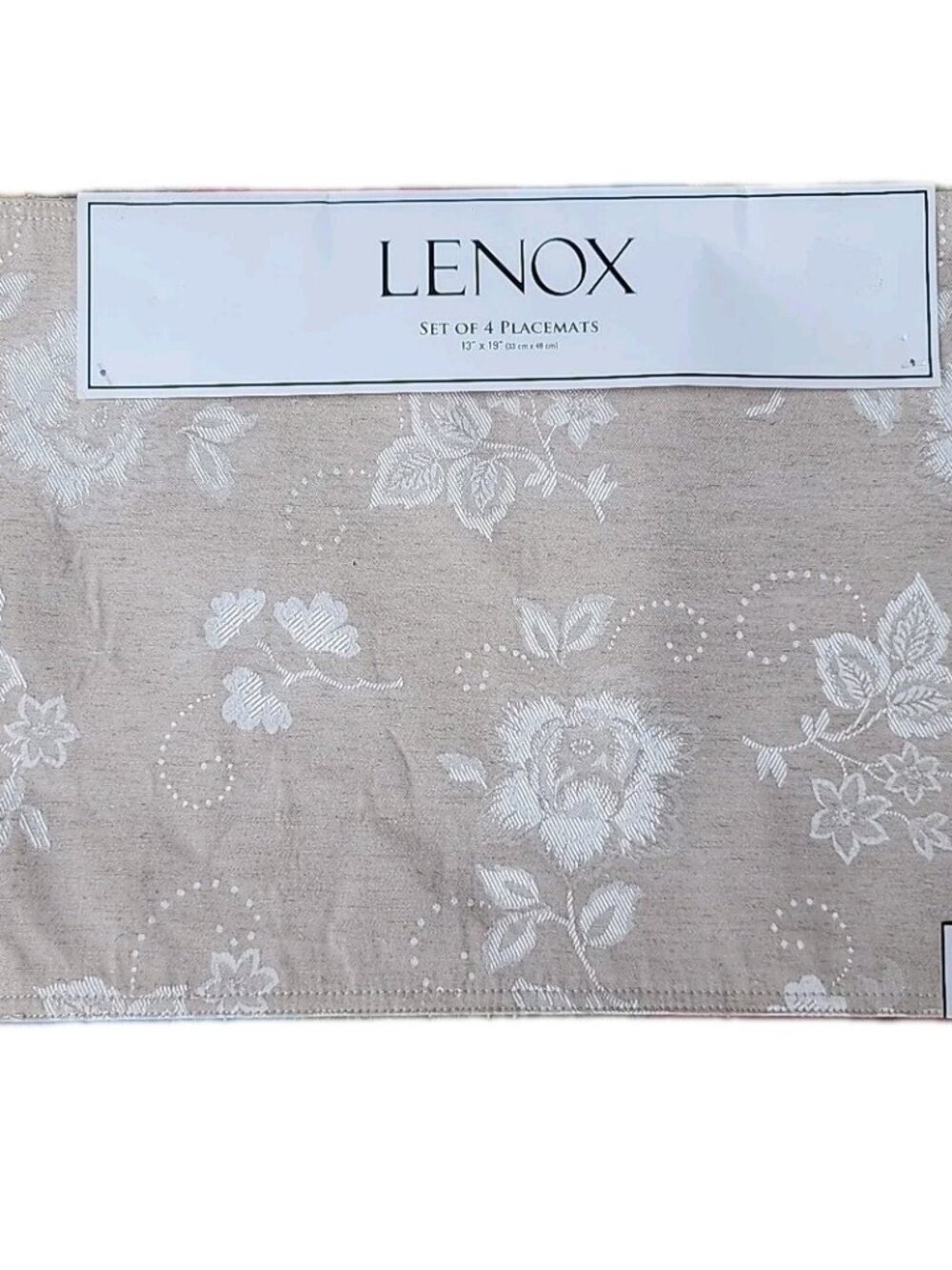 Vintage Lenox Beige Floral Jaquard 13"x19" Rectangular Placemat Set OF 4 NEW